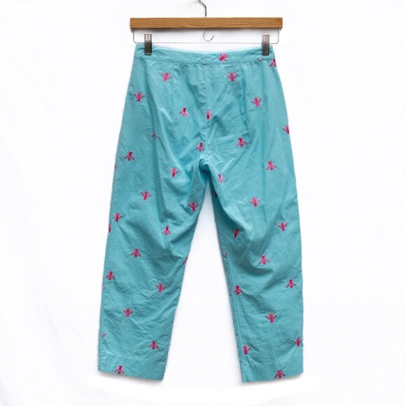 Lilly Pulitzer Bee Pants Size 0P Turquoise Blue Cropped Embroidered Slit Hem - Picture 4 of 7